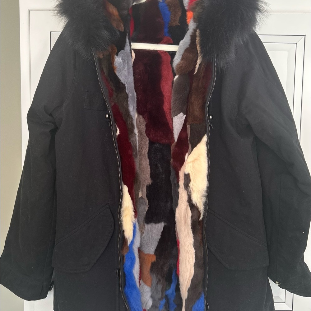 Aqua Multi-Color Reversible Real Fur Anorak Jacket